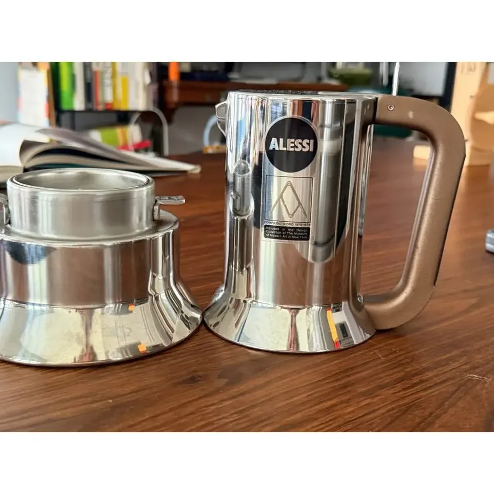 Alessi 9090 Richard Sapper 6-Cup Espresso Vintage Stainless Steel MoMA Design